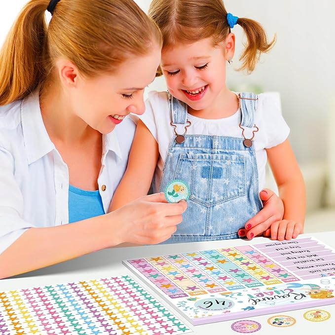 Mermaid Reward Chart for Kids – 26 Magnetic Chore Charts | 1960 Diamond Stickers | 56 Reward Stickers | Behaviour Chart for Home Fridge School