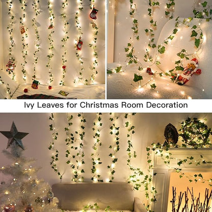 Ivy Vine Curtain Lights – 6.5ft x 6.5ft 200 LED Warm White | Copper Wire | Pre-Attached Leaf Curtain | Remote Timer 8 Modes | Bedroom Dorm Wedding Party Wall