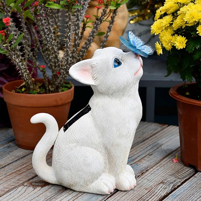 Cat Solar Garden Statue with LED Lights - Outdoor Resin Decor