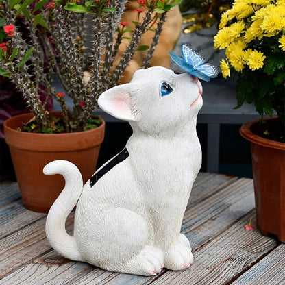 Cat Solar Garden Statue with LED Lights - Outdoor Resin Decor