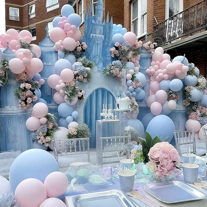 Pink & Blue Confetti Balloon Set – 35pcs 12" | Pastel Pink Blue White & Gold Confetti | Gender Reveal Baby Shower Birthday Bachelorette