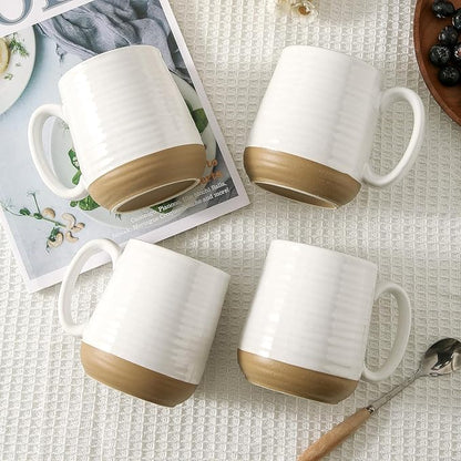 Wide-Mouth Porcelain Latte Mugs – Set of 4 | 15oz White Unique Glaze | Hot & Cold Drinks | Coffee Bar & Home Cafe Cups