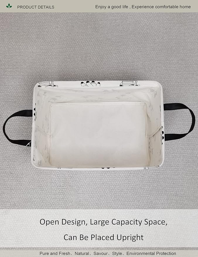 Cartoon Cow Canvas Storage Hamper Basket - Foldable Waterproof Black and White Cow Print Bin for Farm Nursery, Kids Room, and Cow Gift Hampers
