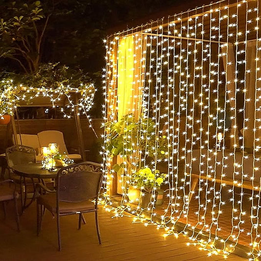 Warm White Curtain Lights – 300 LED 9.8x9.8ft | Remote Control Dimmable | UL Listed IP44 | Bedroom Backdrop Wedding Christmas Patio Dorm Indoor Outdoor