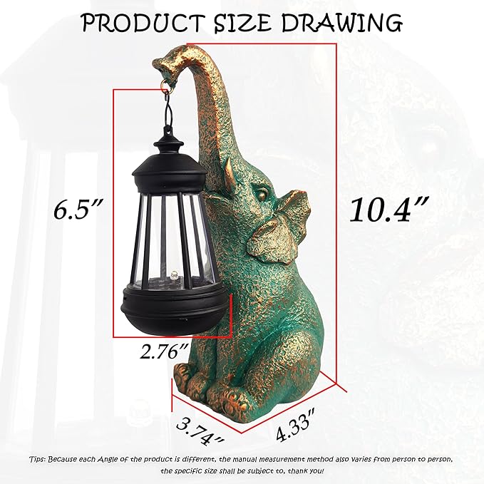 Solar Elephant Garden Statue Holding Lantern - Resin Outdoor Decor Good Luck Gift