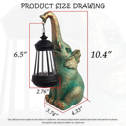 Solar Elephant Garden Statue Holding Lantern - Resin Outdoor Decor Good Luck Gift