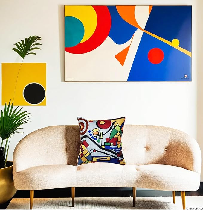 Embroidered abstract geometric pillow cover in multicolor on light base