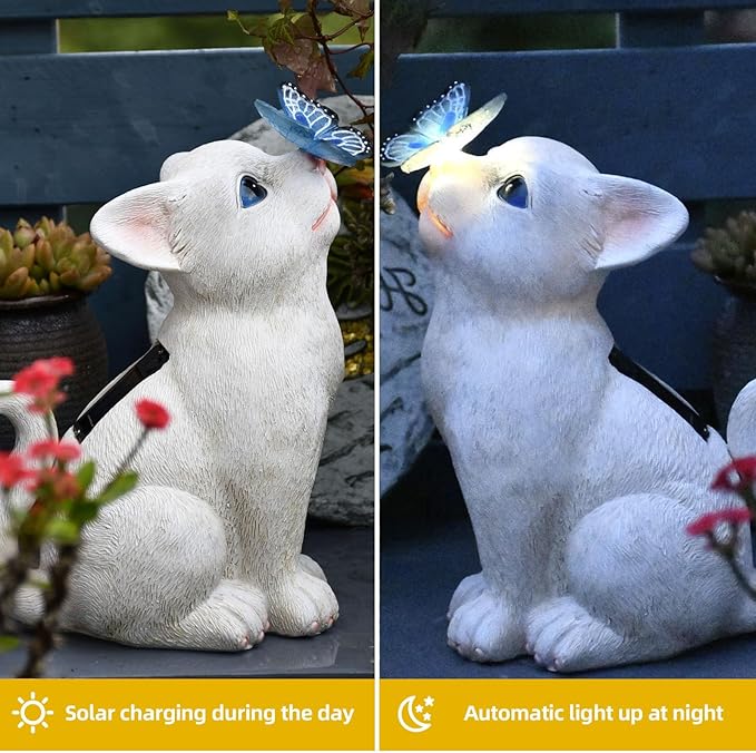 Cat Solar Garden Statue with LED Lights - Outdoor Resin Decor