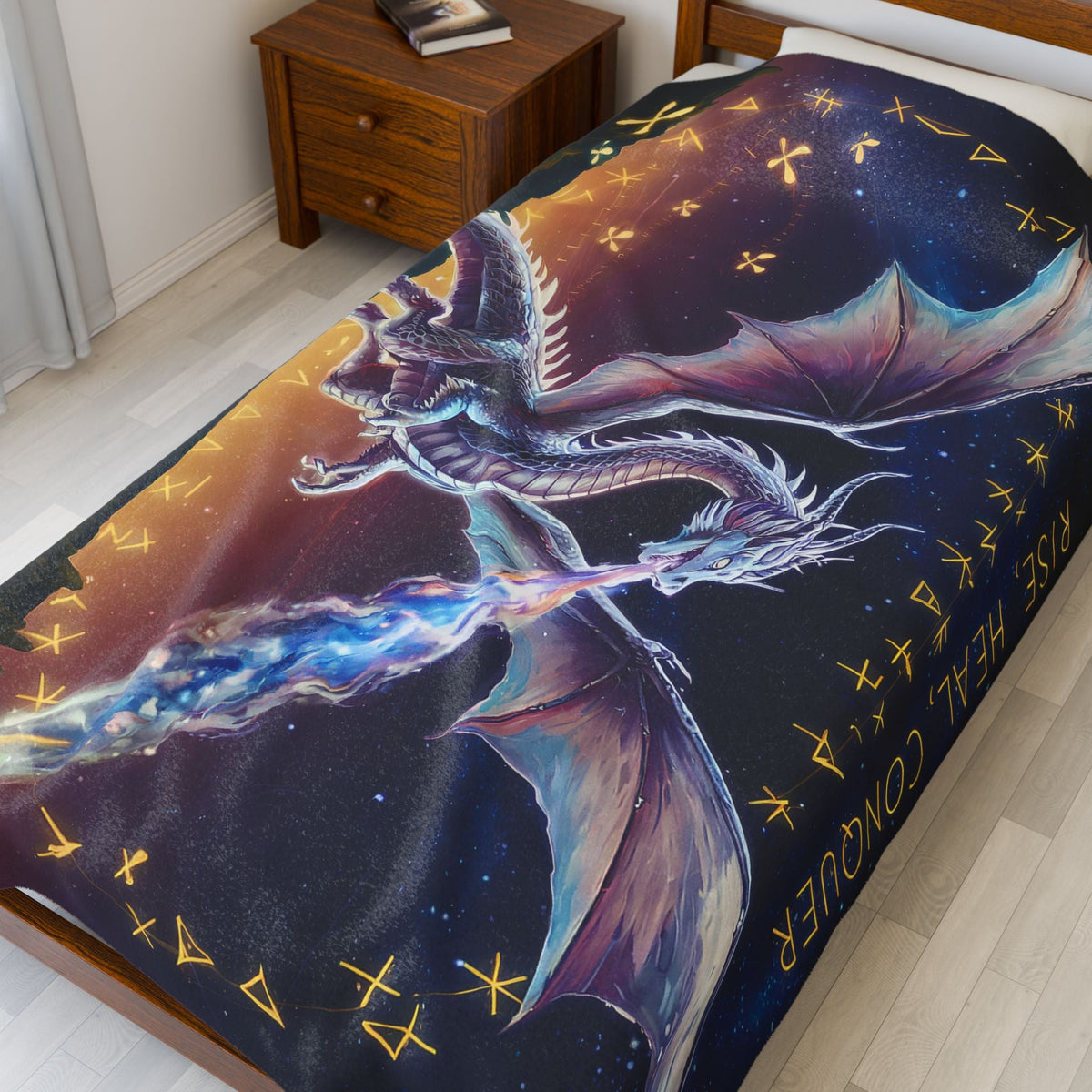 Dragon Velveteen Plush Blanket - Rise Heal Conquer Ice Dragon Fantasy Art Throw, Dragon Lover Gift in 3 Sizes