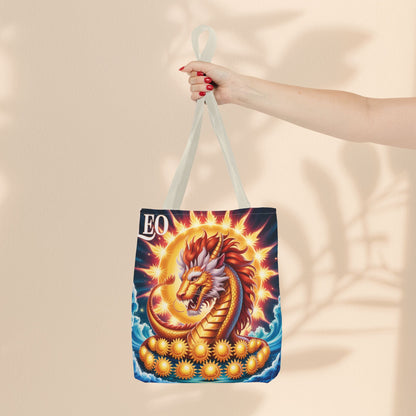 Leo Zodiac Tote Bag – Golden Dragon Sun Celestial Art | 3 Sizes | 5 Handle Colours | Leo Birthday Gift & Astrology Bag