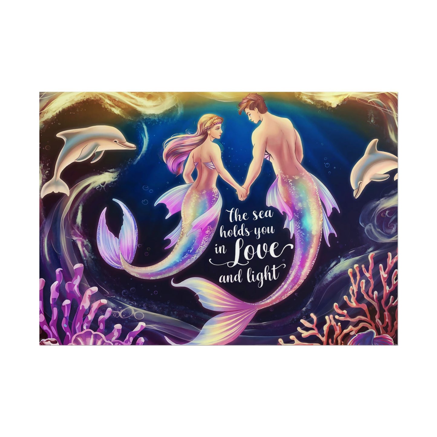 Mermaid Lovers Rolled Poster – The Sea Holds You in Love and Light | Giclée Print | Fine Art, Semi Glossy or Matte | 19 Sizes | Mermaid Couple Wall Art
