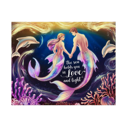 Mermaid Lovers Rolled Poster – The Sea Holds You in Love and Light | Giclée Print | Fine Art, Semi Glossy or Matte | 19 Sizes | Mermaid Couple Wall Art