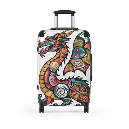 Dragon Tattoo Suitcase - Colourful Asian Dragon Hard Shell Carry-On Luggage with 360 Wheels, Dragon Travel Gift in Small Medium Large