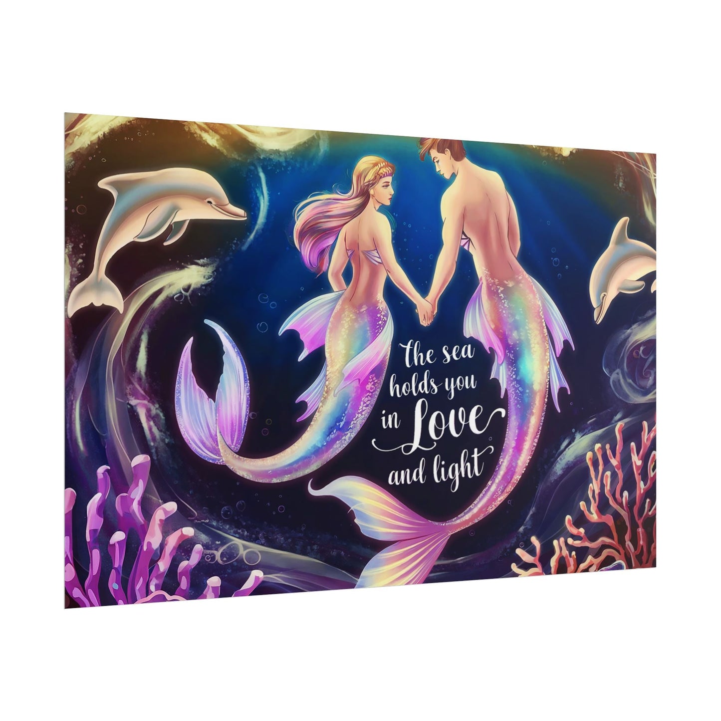 Mermaid Lovers Rolled Poster – The Sea Holds You in Love and Light | Giclée Print | Fine Art, Semi Glossy or Matte | 19 Sizes | Mermaid Couple Wall Art