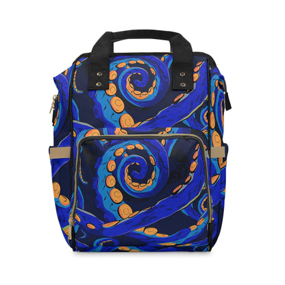 Octopus Diaper Backpack Octopus Delight - Bold Blue Swirl Tentacle Print Baby Bag for Ocean Parents, Padded Back Panel