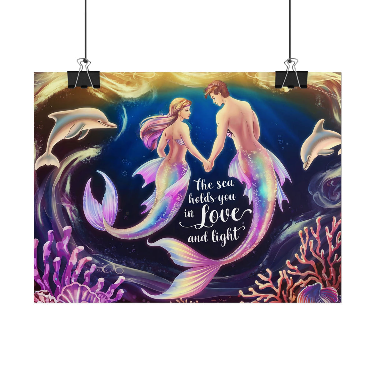 Mermaid Lovers Rolled Poster – The Sea Holds You in Love and Light | Giclée Print | Fine Art, Semi Glossy or Matte | 19 Sizes | Mermaid Couple Wall Art