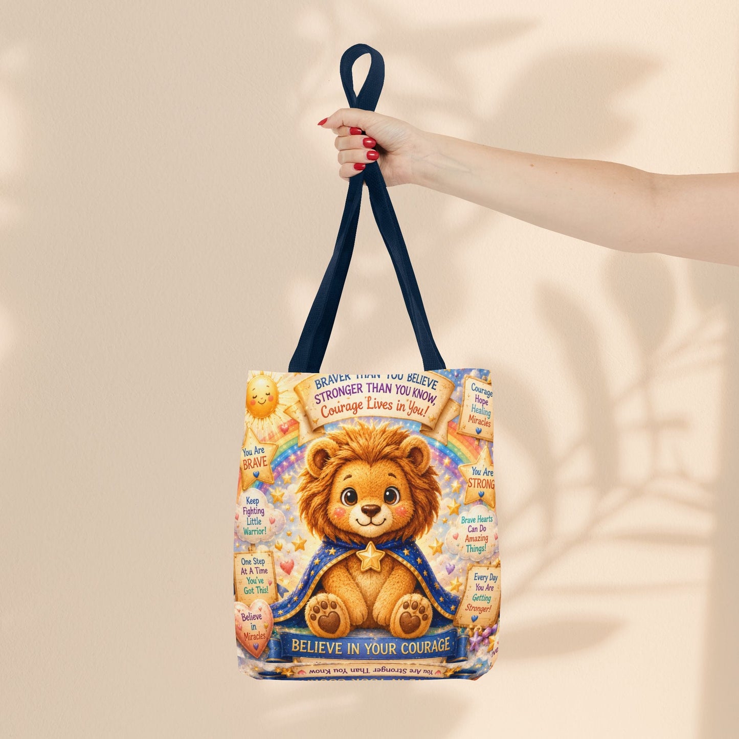 Believe in Your Courage Lion Tote Bag - Cute Leo Lion Kids Encouragement Gift for School, Hospital Visits, and Everyday Adventures
