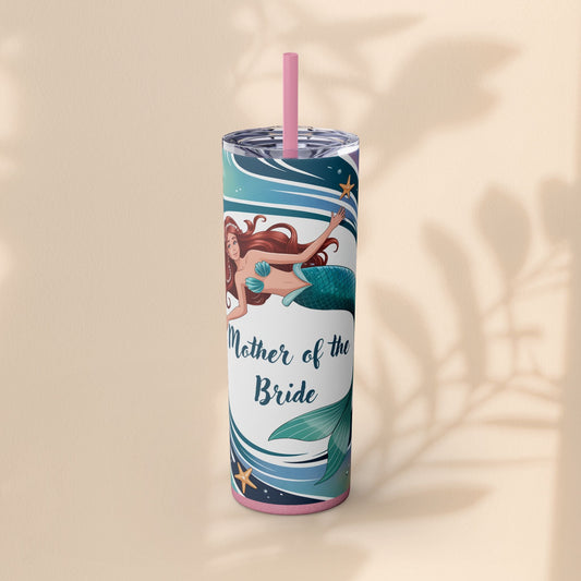 Mermaid Mother of the Bride Tumbler - 20oz Skinny Tumbler Wedding Gift for Mum of the Bride, Beach Wedding Bridal Party Favour