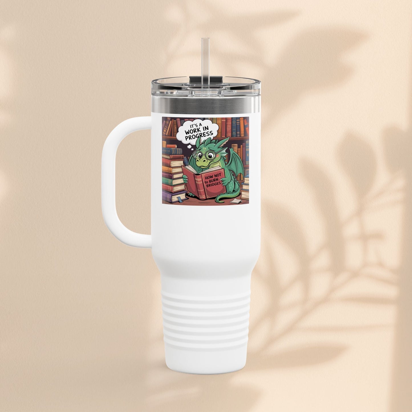 Colorful Insulated Travel Mug, 40oz | How Not To Burn Bridges - It's A Work In Progress - Perfect for Book Lovers, Gifts for Readers
