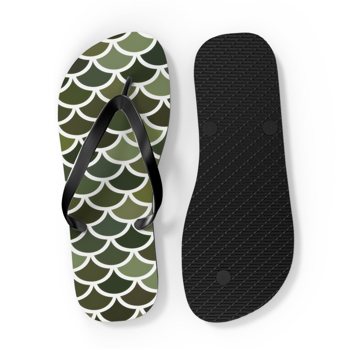 One green scale flip flop and one black outsole flip flop set