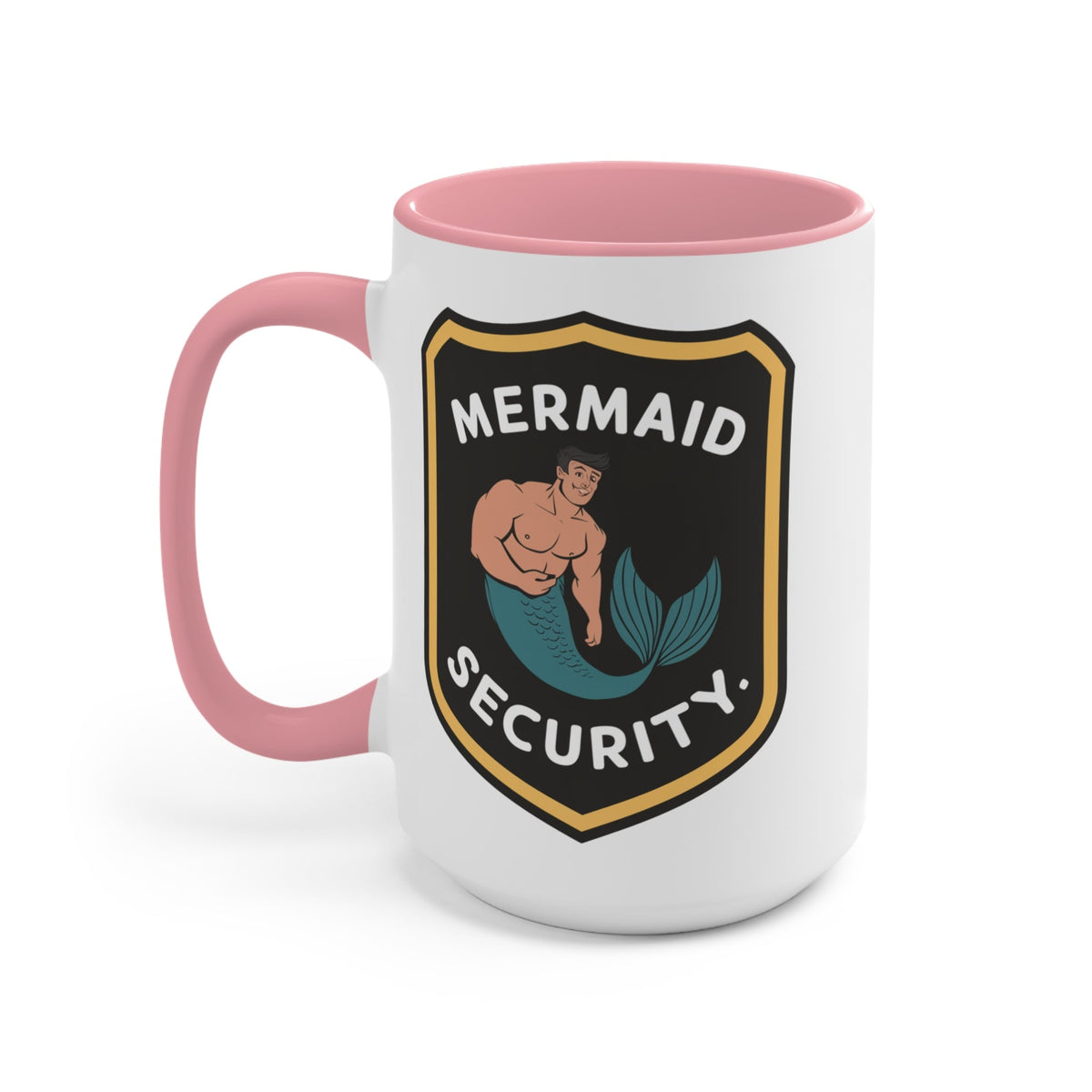 Mermaid Security Accent Mug – Funny Merman Security Badge Design | 11oz & 15oz | Pink Red Black | Funny Mermaid Gift