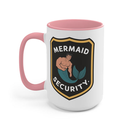Mermaid Security Accent Mug – Funny Merman Security Badge Design | 11oz & 15oz | Pink Red Black | Funny Mermaid Gift