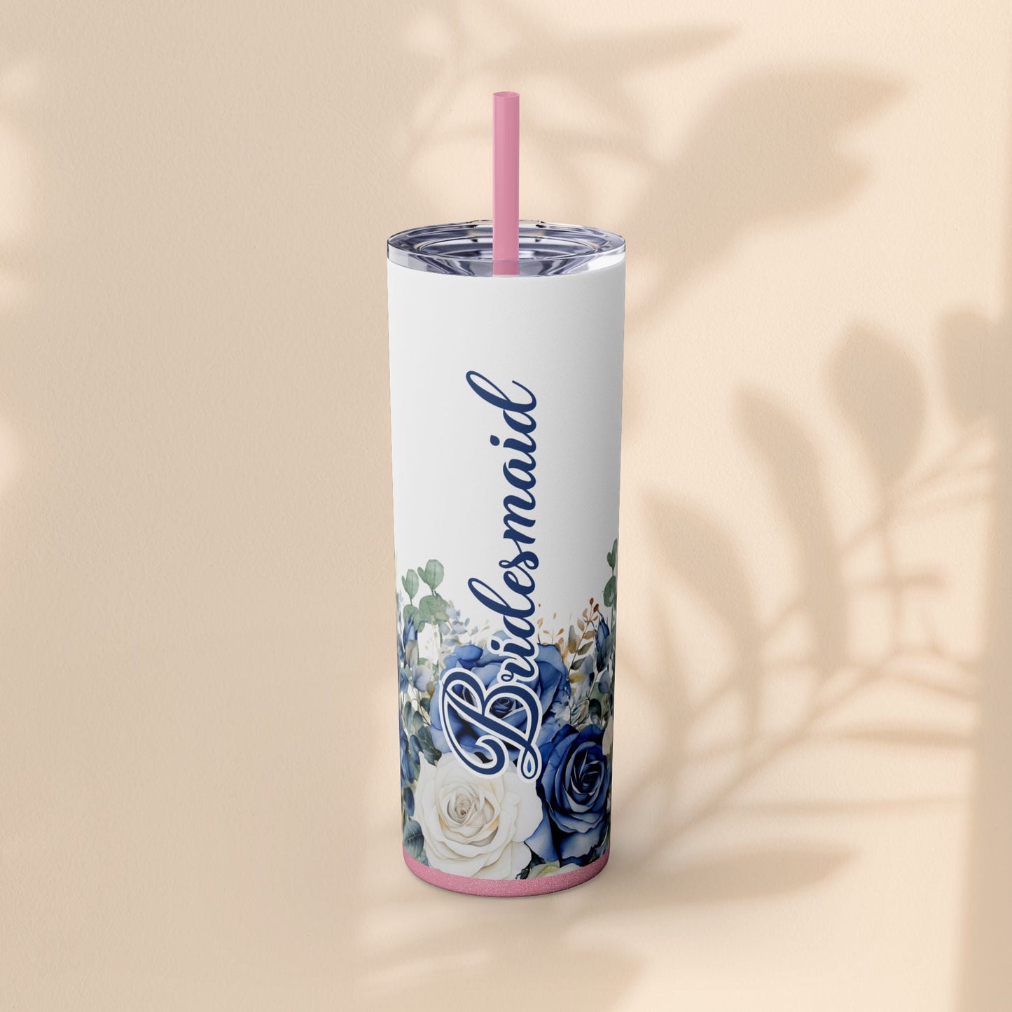 Bridesmaid Skinny Tumbler, 20oz Rose Floral Tumbler, Wedding Gift, Bridal Party, Customizable, Floral Tumbler