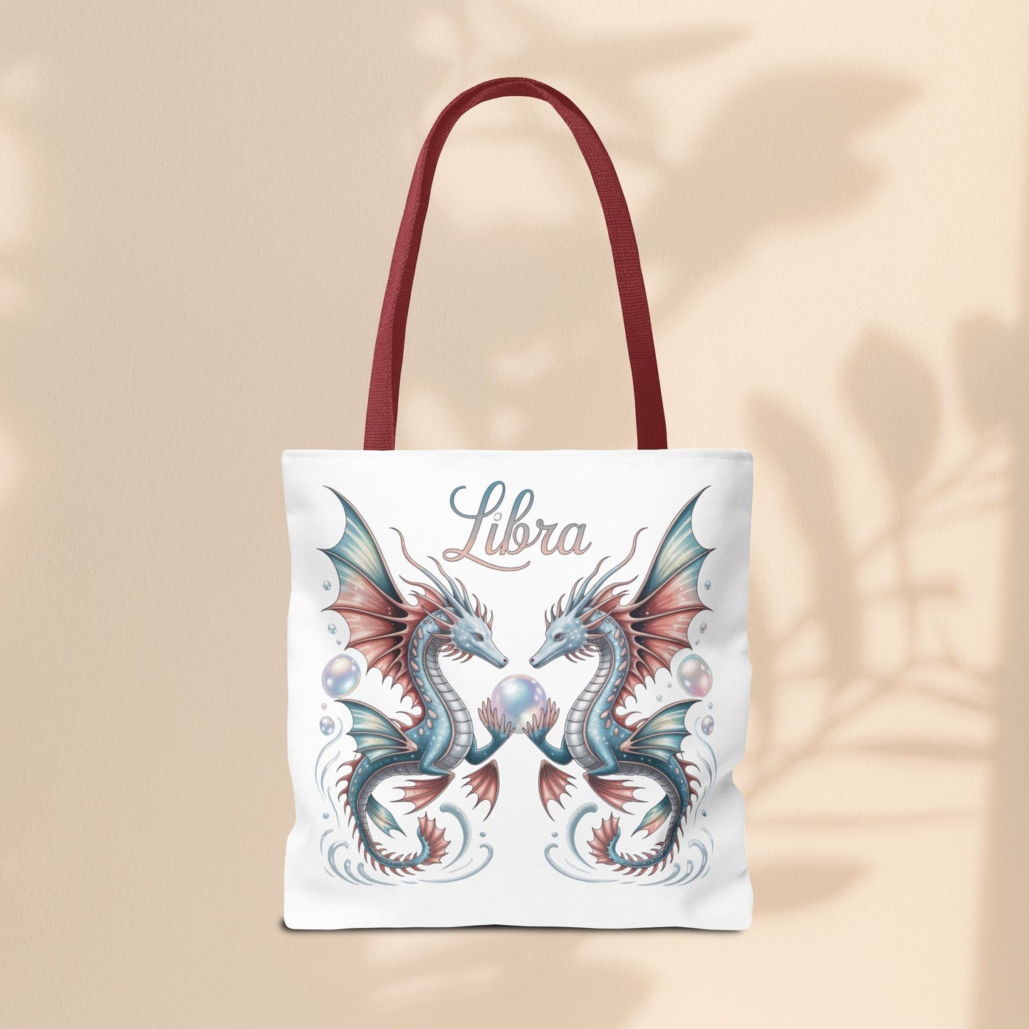 Libra Zodiac Tote Bag with Dragon Art - Libra Birthday Gift for Astrology Lovers, 3 Sizes, 5 Handle Colours