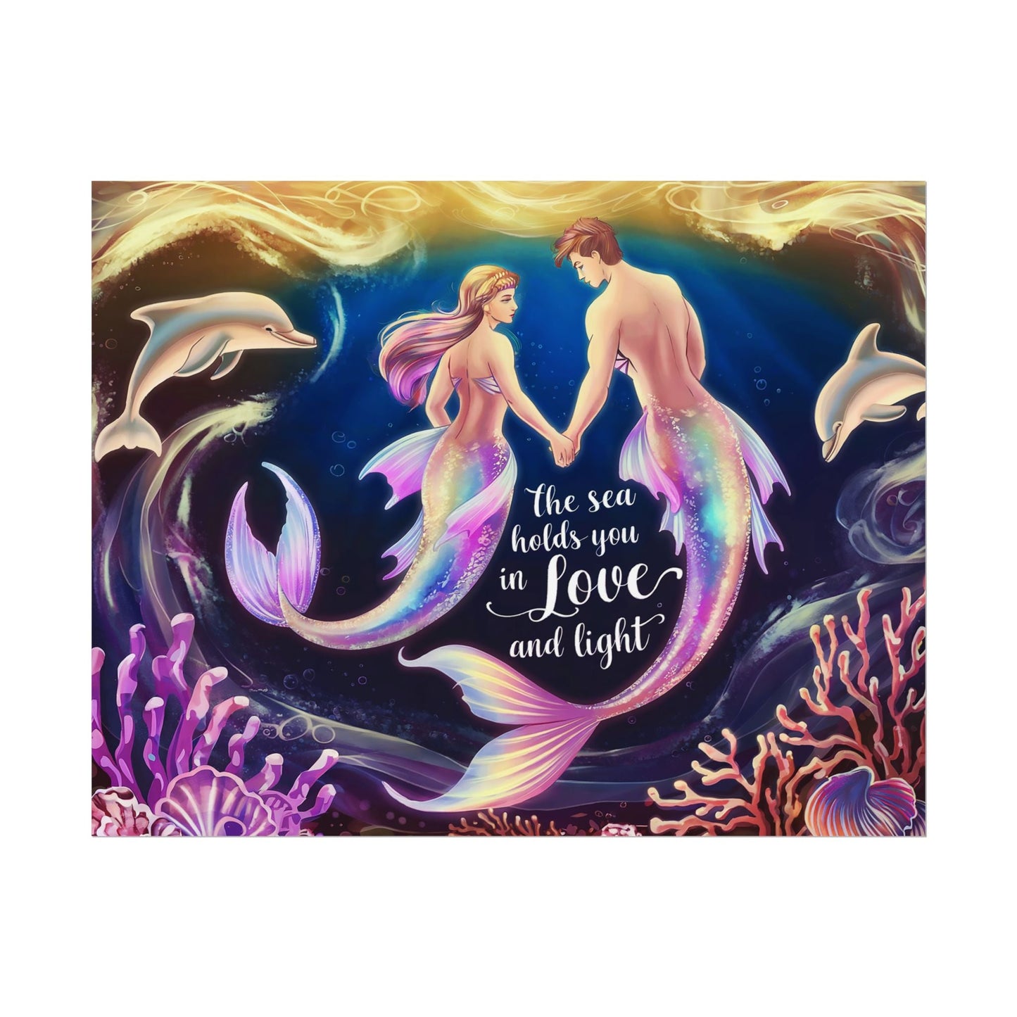 Mermaid Lovers Rolled Poster – The Sea Holds You in Love and Light | Giclée Print | Fine Art, Semi Glossy or Matte | 19 Sizes | Mermaid Couple Wall Art
