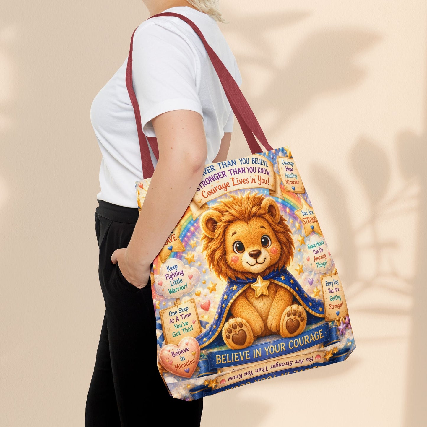 Believe in Your Courage Lion Tote Bag - Cute Leo Lion Kids Encouragement Gift for School, Hospital Visits, and Everyday Adventures