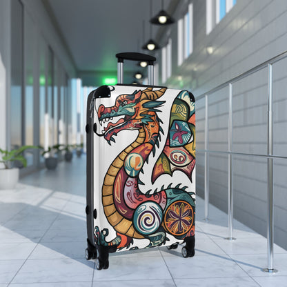 Dragon Tattoo Suitcase - Colourful Asian Dragon Hard Shell Carry-On Luggage with 360 Wheels, Dragon Travel Gift in Small Medium Large