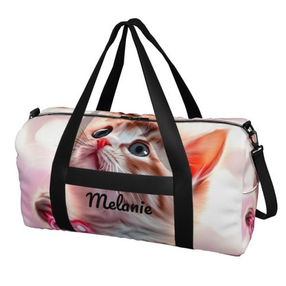 Personalized Orange Kitten Duffel Bag with Custom Name – Cute Cat Travel, Gym & Weekend Bag