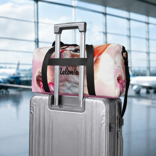 Personalized Orange Kitten Duffel Bag with Custom Name – Cute Cat Travel, Gym & Weekend Bag
