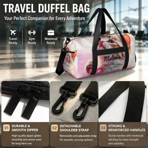 Personalized Orange Kitten Duffel Bag with Custom Name – Cute Cat Travel, Gym & Weekend Bag