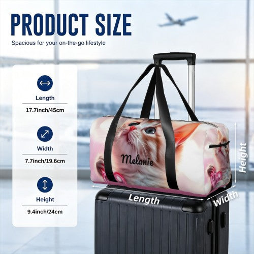 Personalized Orange Kitten Duffel Bag with Custom Name – Cute Cat Travel, Gym & Weekend Bag