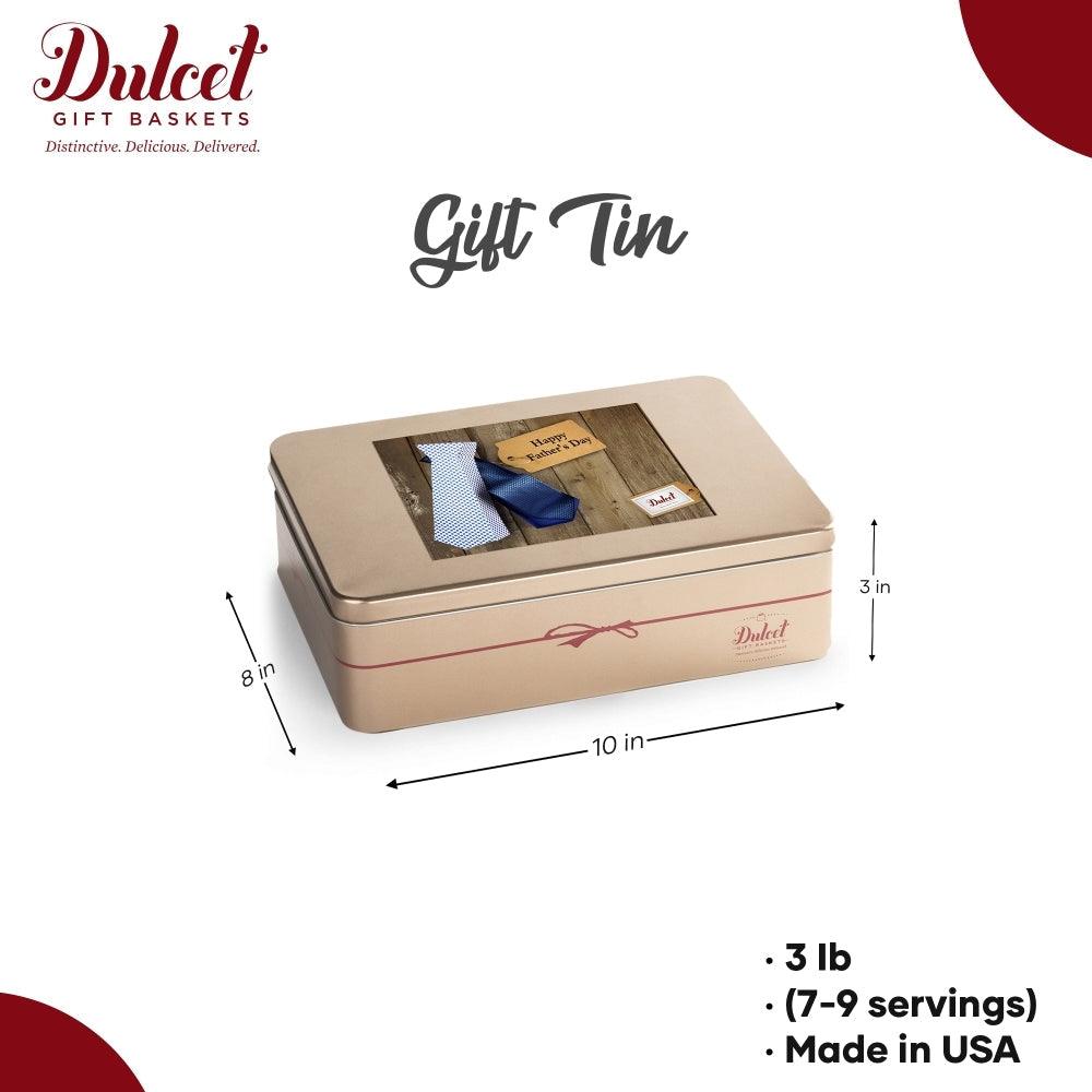 Gift tin with message card on top, 10 in x 3 in