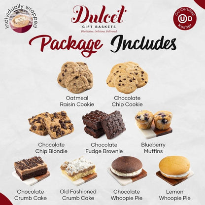 Gift basket package includes cookies, blondie, brownies, muffins, and whoopie pie