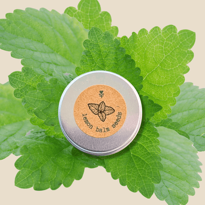 Lemon balm seeds tin with butterfly label