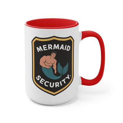 Mermaid Security Accent Mug – Funny Merman Security Badge Design | 11oz & 15oz | Pink Red Black | Funny Mermaid Gift