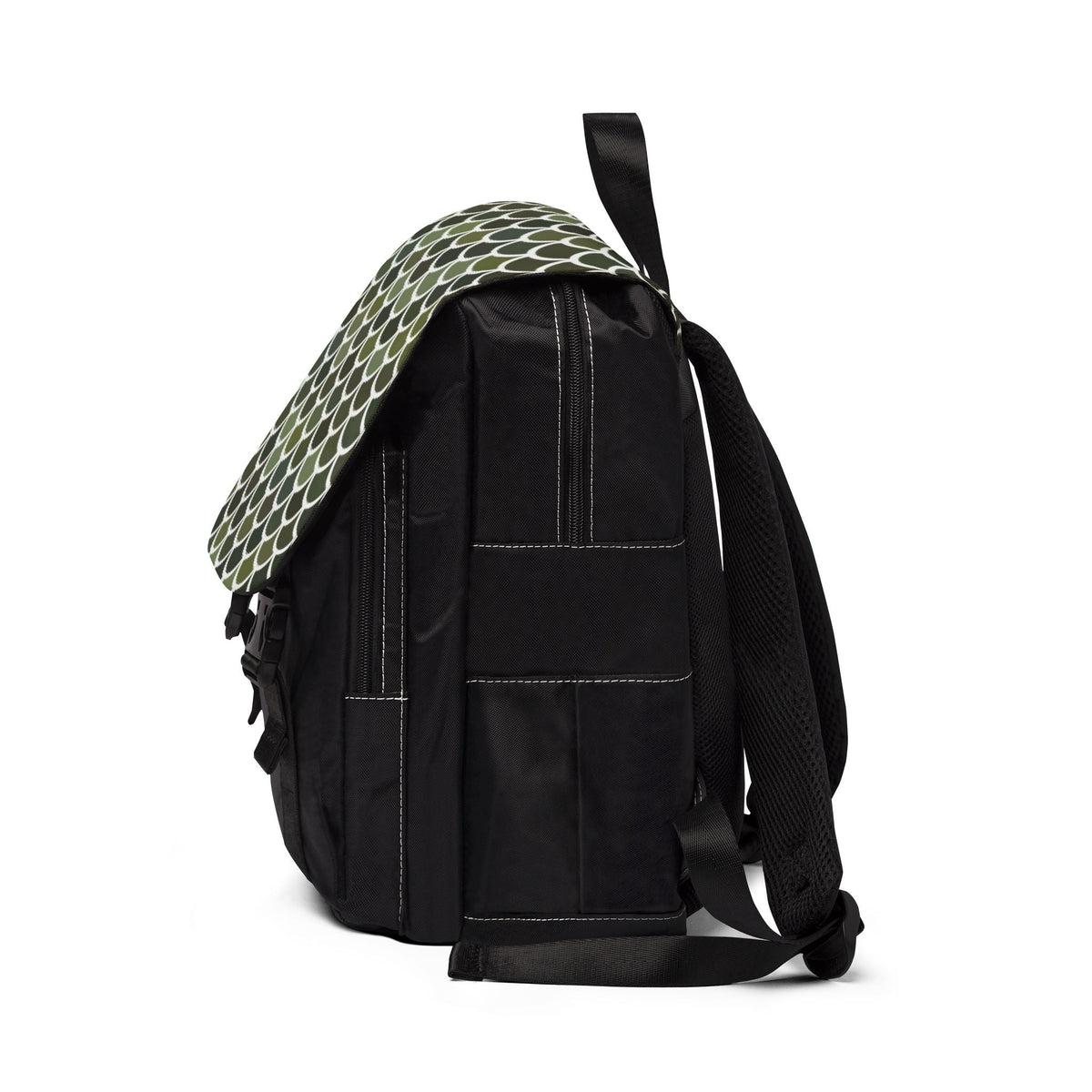Dragon Scale Backpack - Dark Olive Green Dragon Scale Pattern Oxford Canvas Shoulder Bag, Merman Scale Fantasy Bag for School, Travel, and Daily Carry