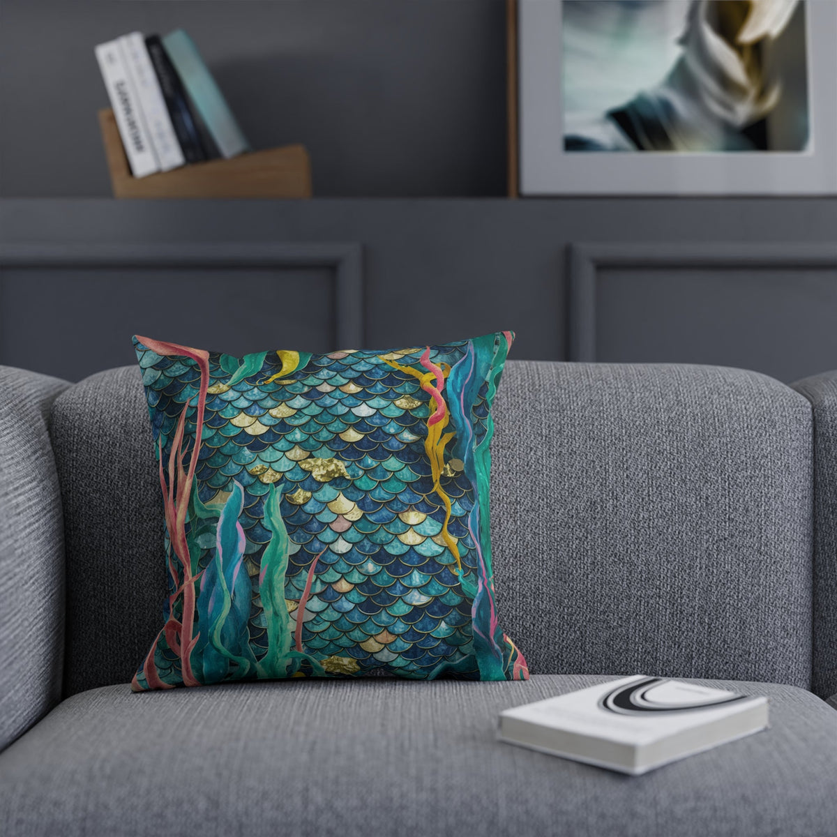 Mermaid Scale Cushion - Iridescent Fantasy Mermaid Scales Cotton Drill Throw Pillow for Ocean Coastal Home Decor, 3 Sizes