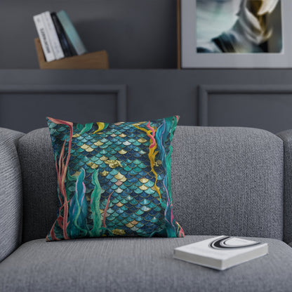 Mermaid Scale Cushion - Iridescent Fantasy Mermaid Scales Cotton Drill Throw Pillow for Ocean Coastal Home Decor, 3 Sizes