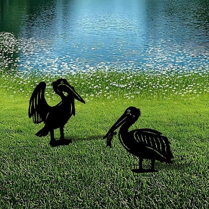 3-Pack Pelican Metal Garden Stakes - Weather-Resistant Bird Yard Decor