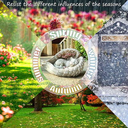 Solar Angel Cat Memorial Statue with LED Light - Resin Pet Remembrance Decor