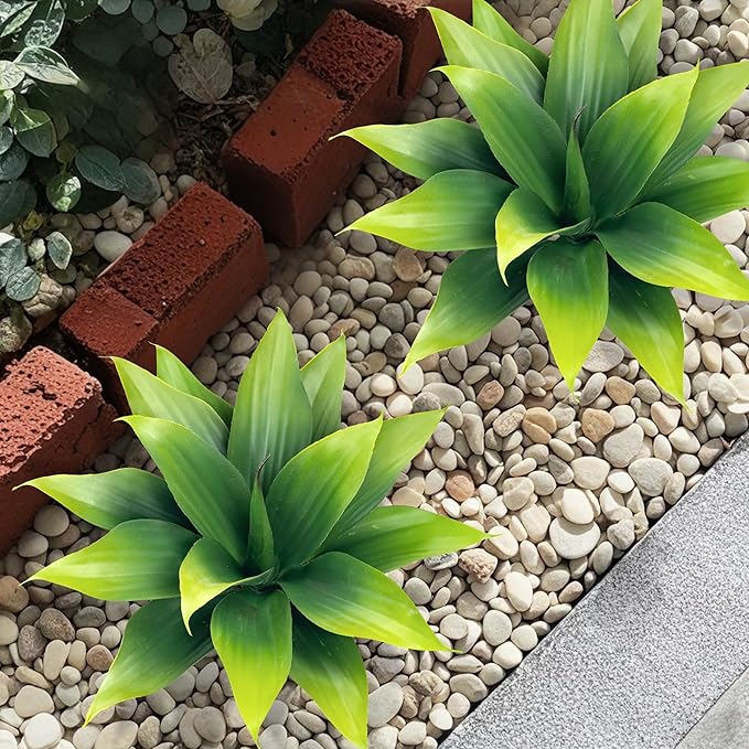 Green faux agave plant with spiky leaves, 15-inch spread