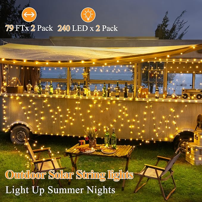 Solar String Lights 2 Pack – 480 LED 158ft Warm White | IP67 Waterproof | Auto Dusk-to-Dawn | 8 Modes Memory | Garden Patio Wedding Party Outdoor