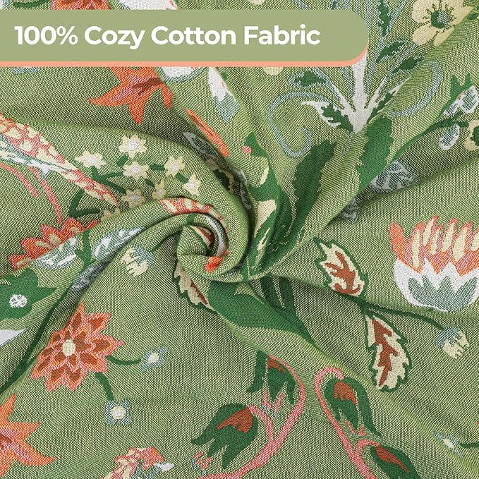 Light Green Squirrel Print Boho Cotton King Blanket – 90"x98" | 4-Layer Breathable 100% Cotton | OEKO-TEX GOTS GRS Certified Farmhouse Throw