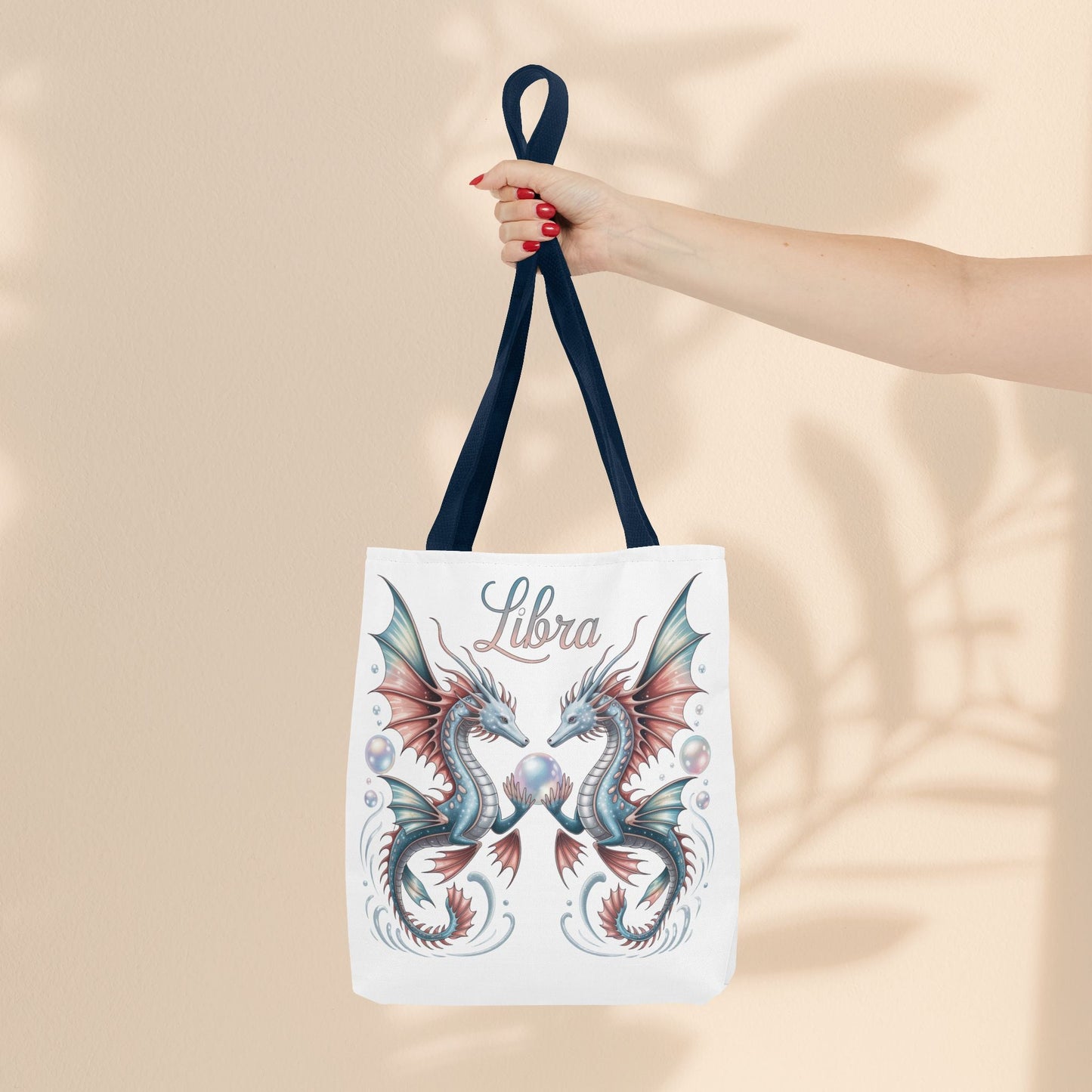 Libra Zodiac Tote Bag with Dragon Art - Libra Birthday Gift for Astrology Lovers, 3 Sizes, 5 Handle Colours