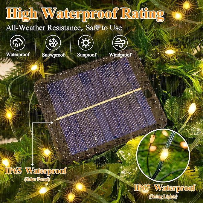 Solar String Lights 2 Pack – 480 LED 158ft Warm White | IP67 Waterproof | Auto Dusk-to-Dawn | 8 Modes Memory | Garden Patio Wedding Party Outdoor