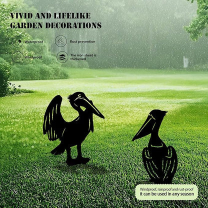 3-Pack Pelican Metal Garden Stakes - Weather-Resistant Bird Yard Decor